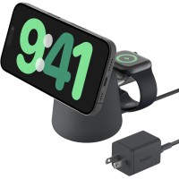 Belkin 2 in 1 MagSafe Wireless Charging Dock 15W Fast Charge iPhone Charger Compatible with IPhone 16, 15, 14, and 13 Series, AirPods, and Other MagSafe Enabled Devices, Includes Power Supply - Black